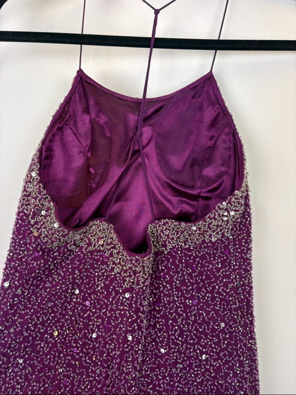 Scala Beaded Sequin Dress Purple Handkerchief Hem Cocktail Formal Size Small - Picture 6 of 10